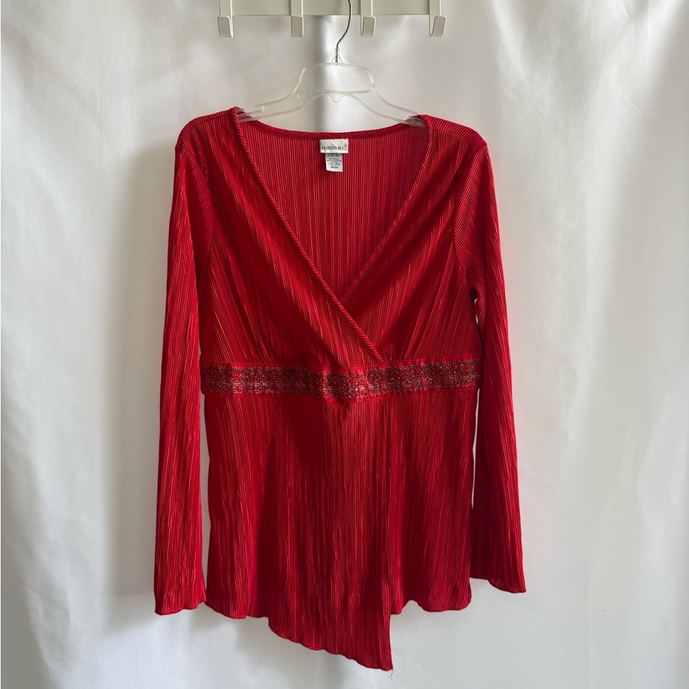 Red Long Sleeve Blouse with Sequin Waist Detail